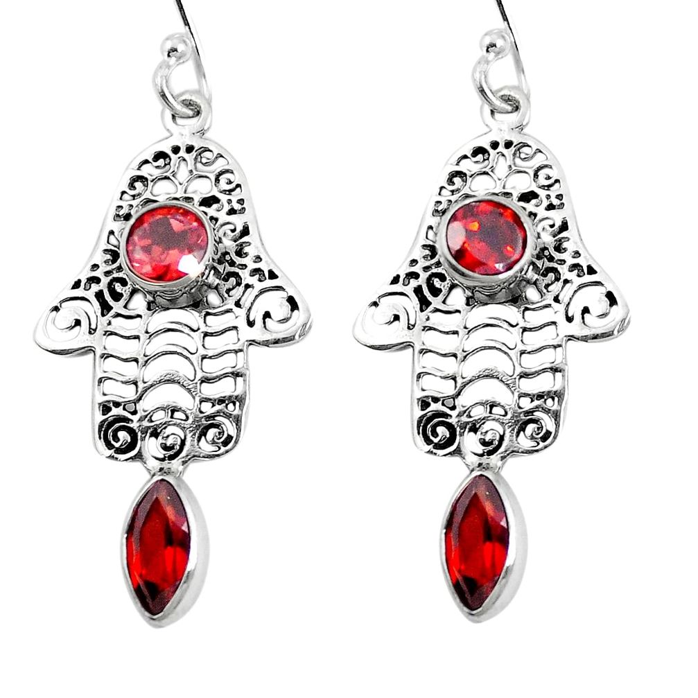 Natural red garnet 925 sterling silver hand of god hamsa earrings d27594