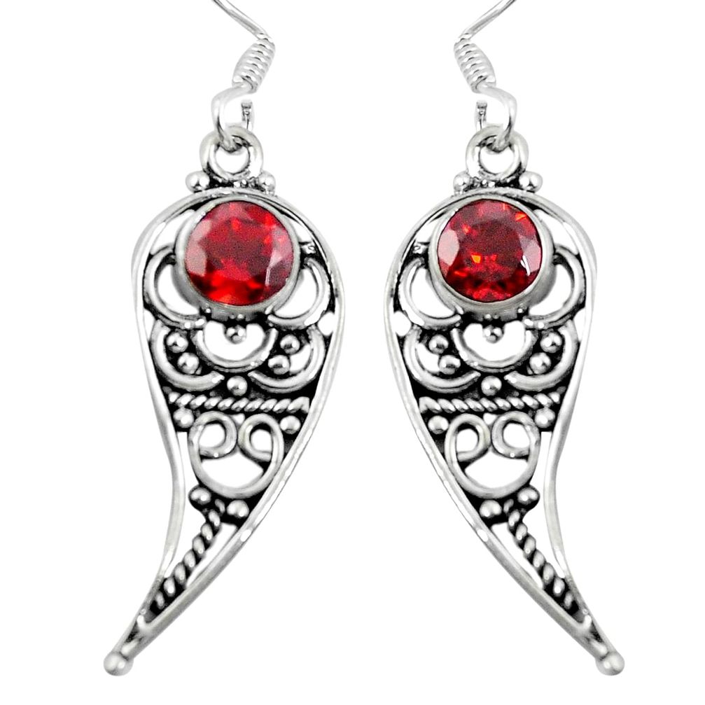 Natural red garnet 925 sterling silver dangle earrings jewelry d27597