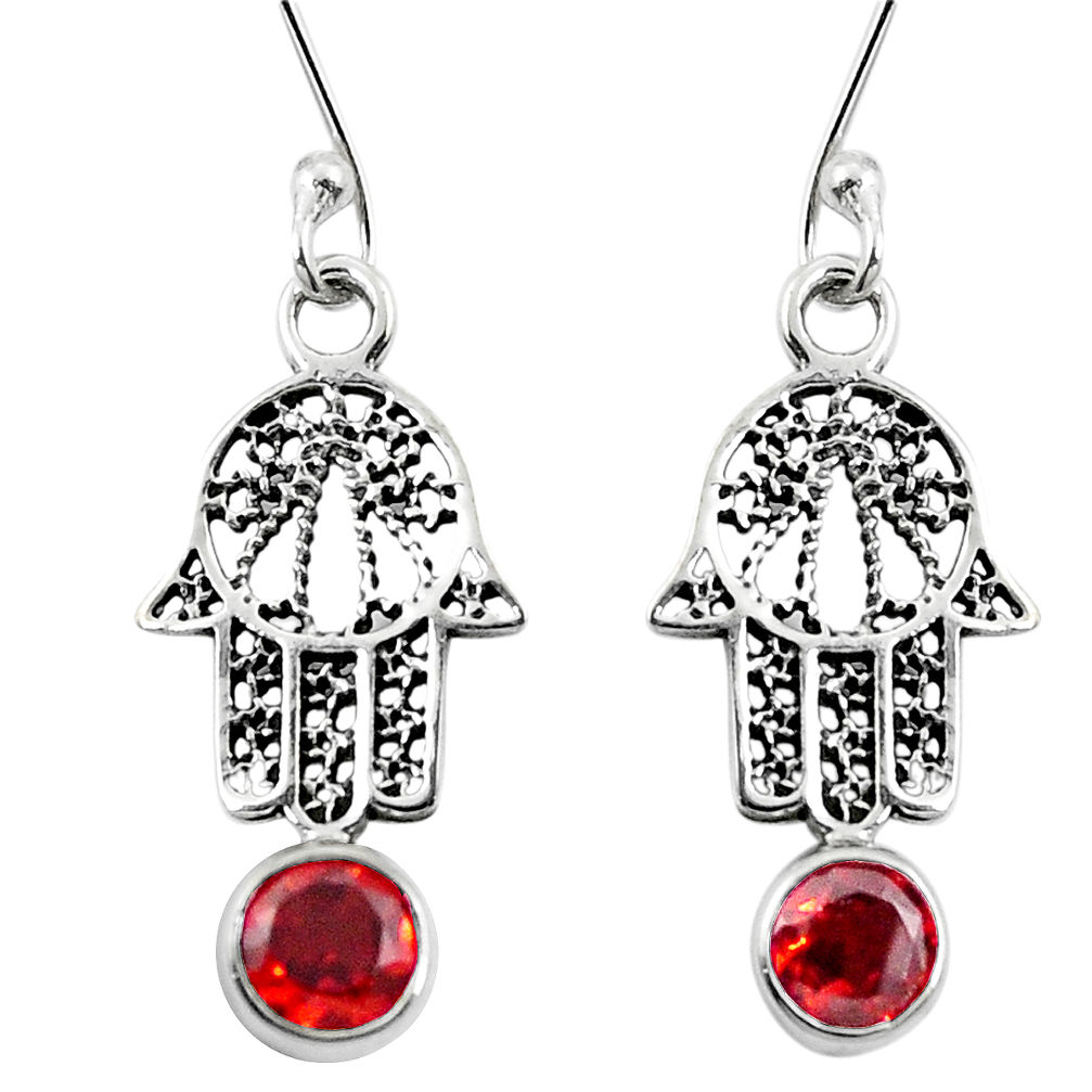 925 sterling silver natural red garnet hand of god hamsa earrings d27604