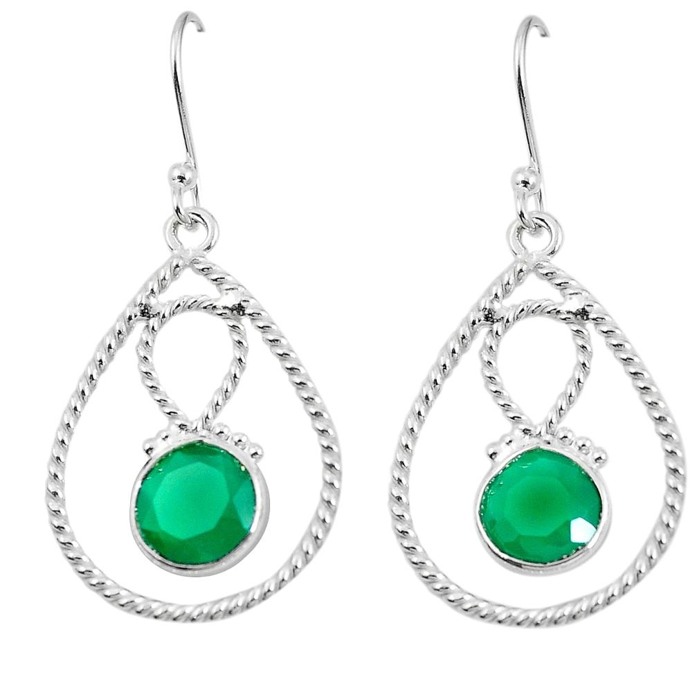 Natural green chalcedony 925 sterling silver dangle earrings d27607