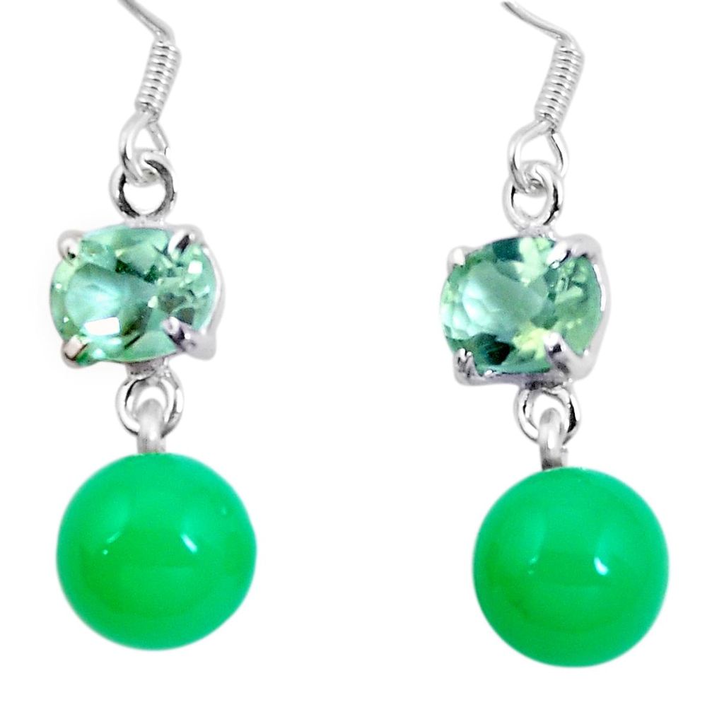 925 silver natural green chalcedony amethyst dangle earrings jewelry d27620
