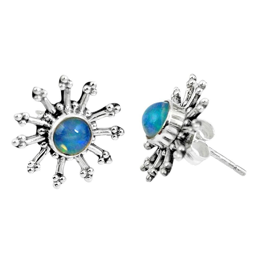 Natural multi color ethiopian opal 925 silver stud earrings jewelry d27621
