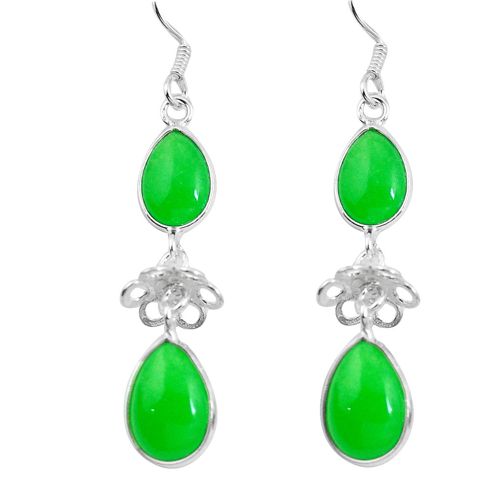 Natural green chalcedony 925 sterling silver dangle earrings d27623