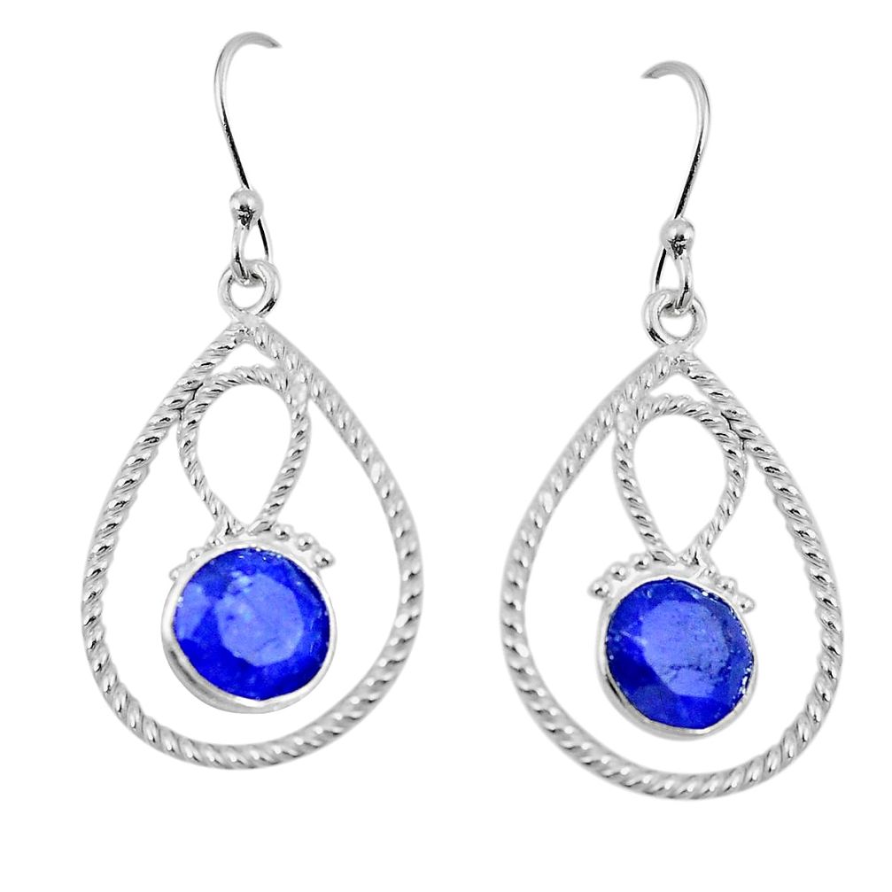 Natural blue sapphire 925 sterling silver dangle earrings jewelry d27626