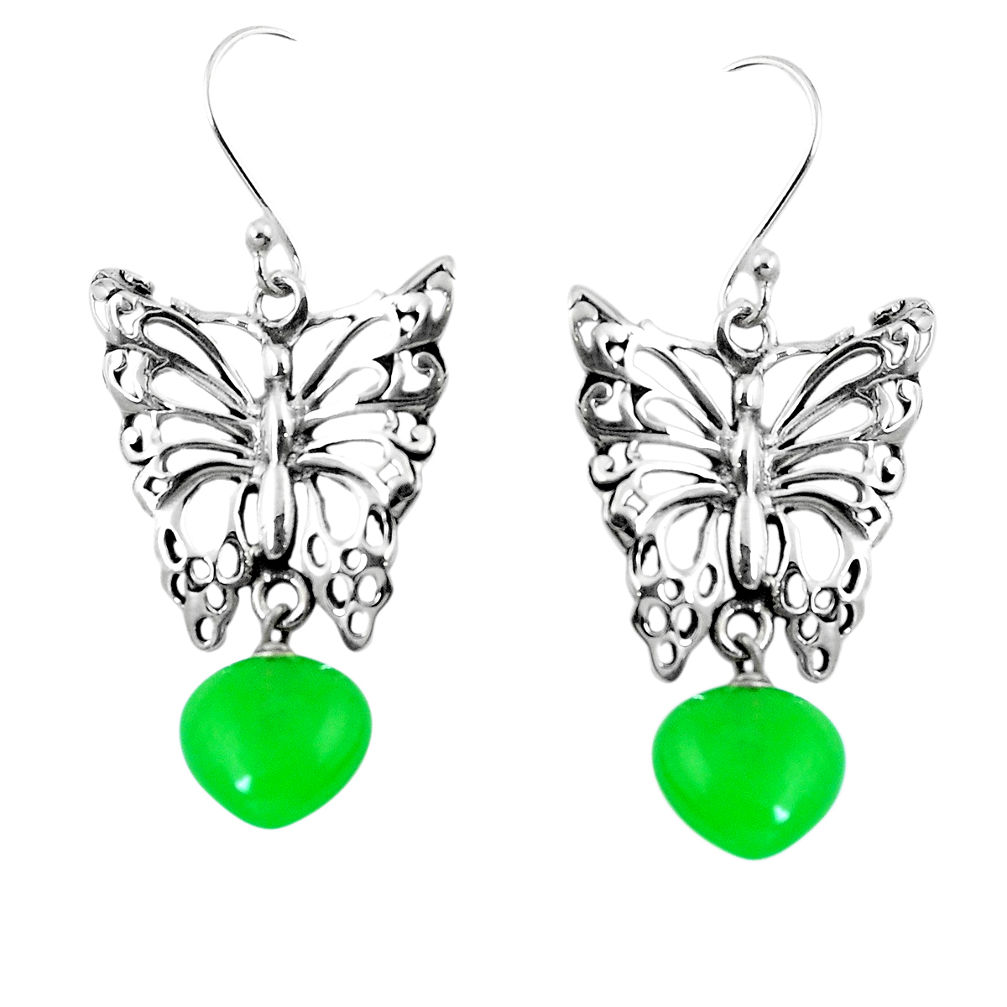 Natural green chalcedony 925 sterling silver butterfly earrings d27627