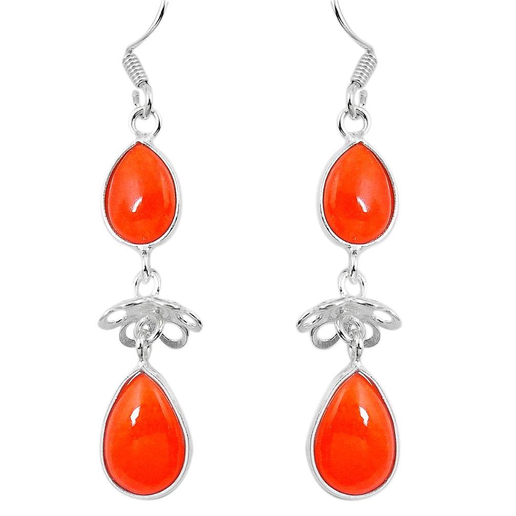 Natural orange cornelian (carnelian) 925 silver dangle earrings d27629