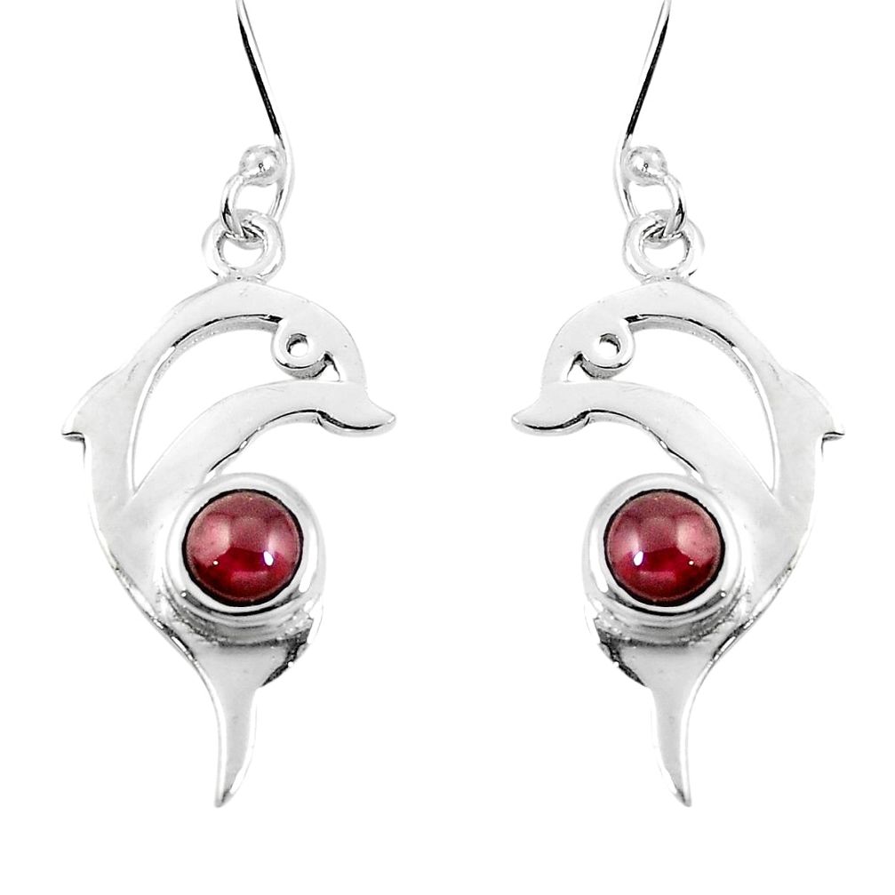 Natural red garnet 925 sterling silver fish earrings jewelry d27630