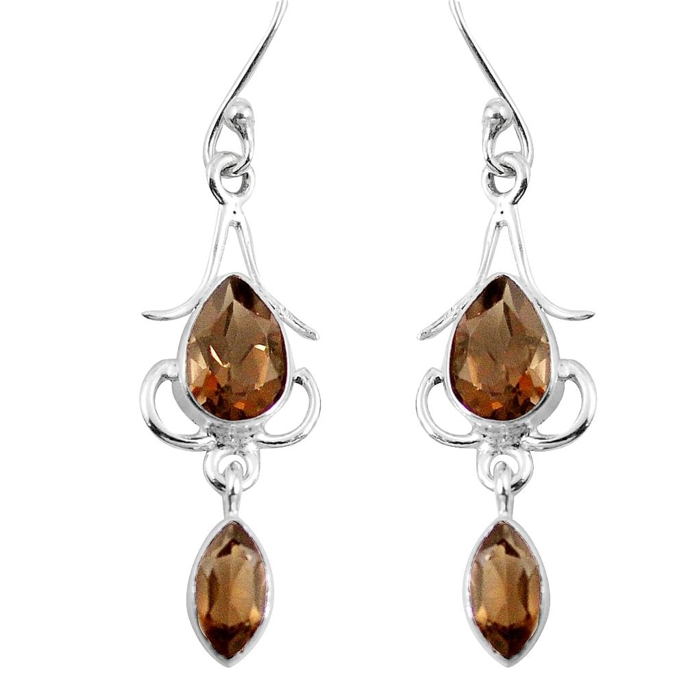 Brown smoky topaz 925 sterling silver dangle earrings jewelry d27637