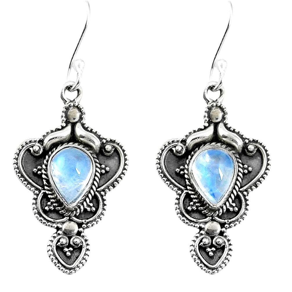 Natural rainbow moonstone 925 sterling silver dangle earrings d27638