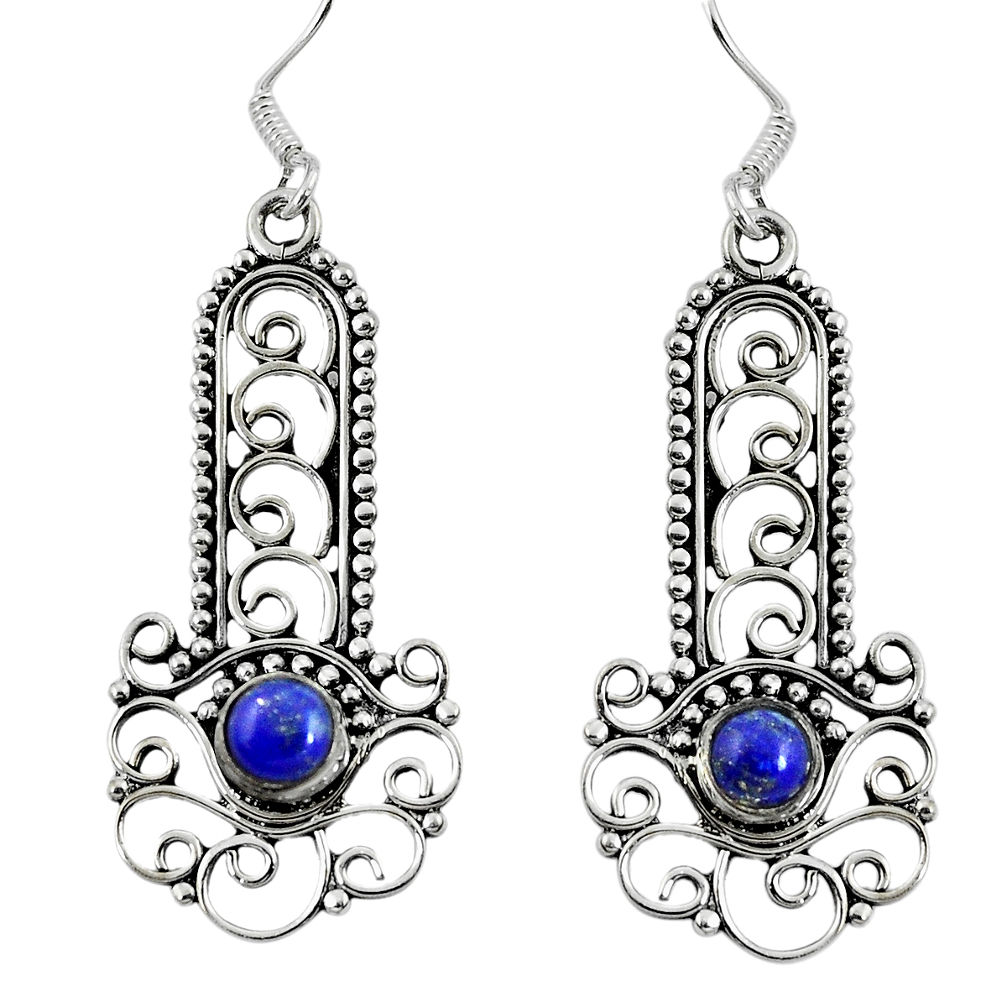 Natural blue lapis lazuli 925 sterling silver dangle earrings d27640
