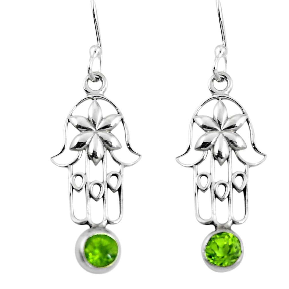 Natural green peridot 925 silver hand of god hamsa earrings d27645