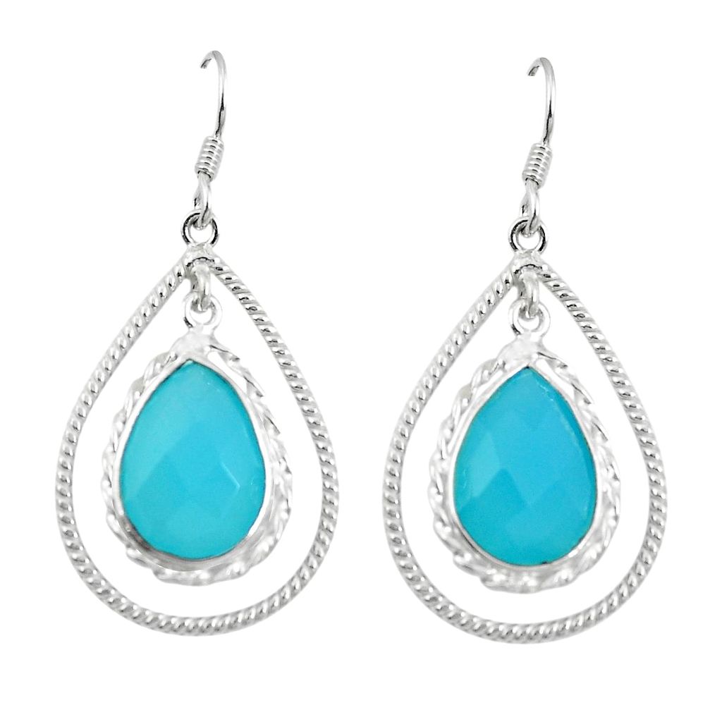 Natural blue chalcedony 925 sterling silver dangle earrings d27646