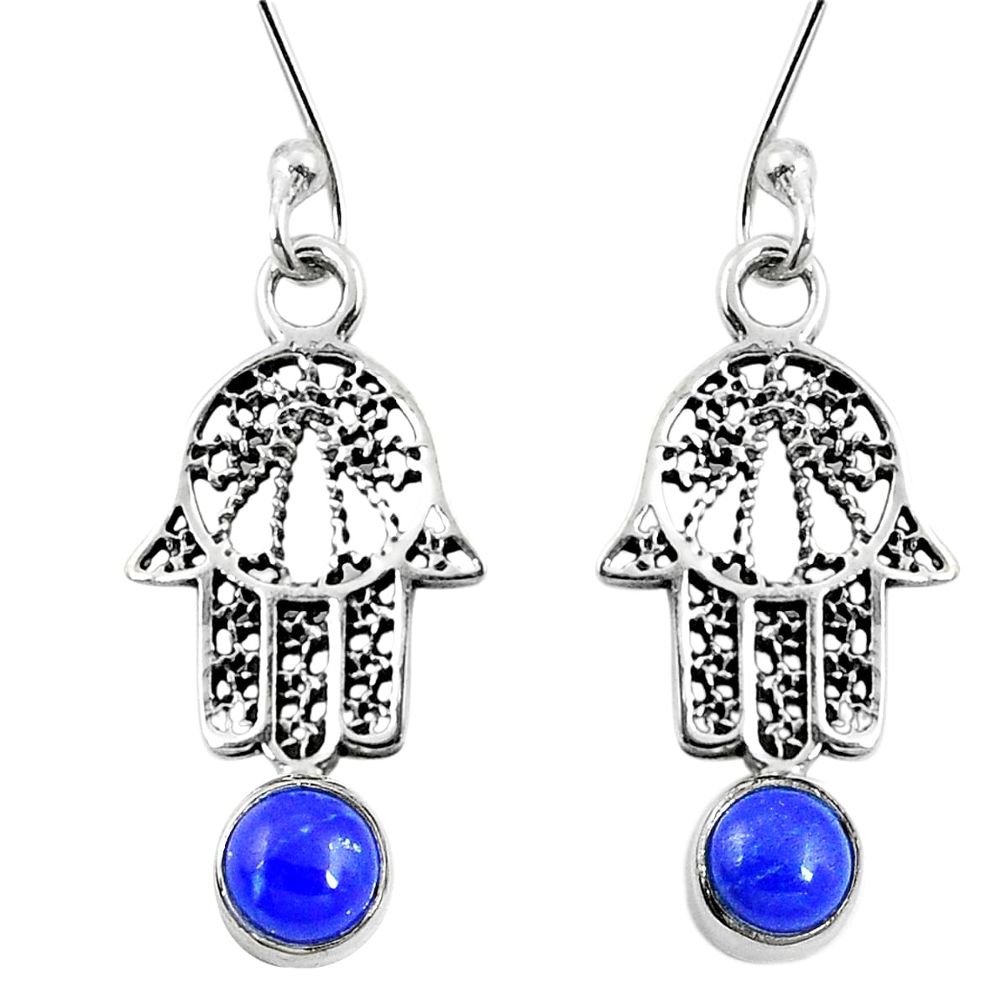 Natural blue lapis lazuli 925 silver hand of god hamsa earrings d27647