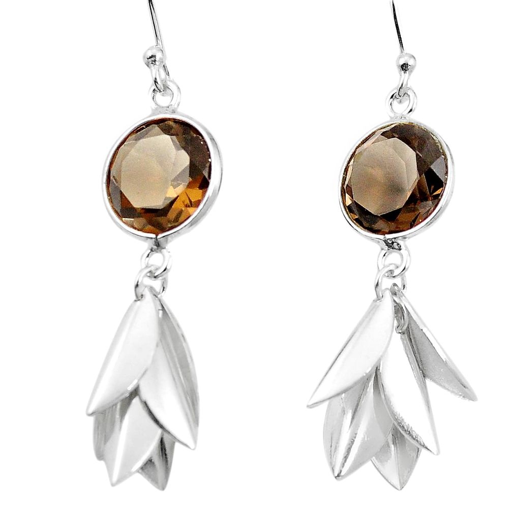 Brown smoky topaz 925 sterling silver dangle earrings jewelry d27655