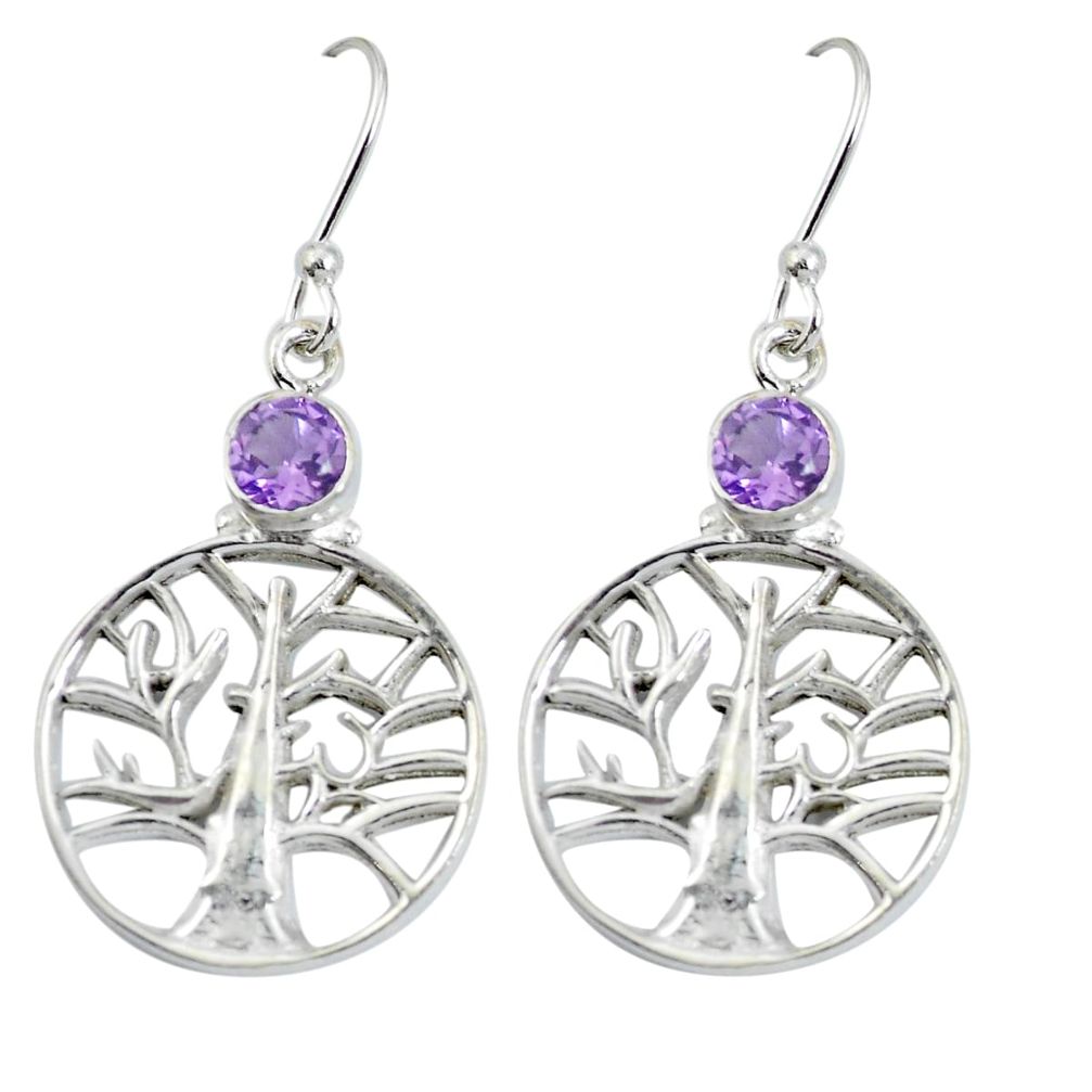 Natural purple amethyst 925 sterling silver tree of life earrings d27661