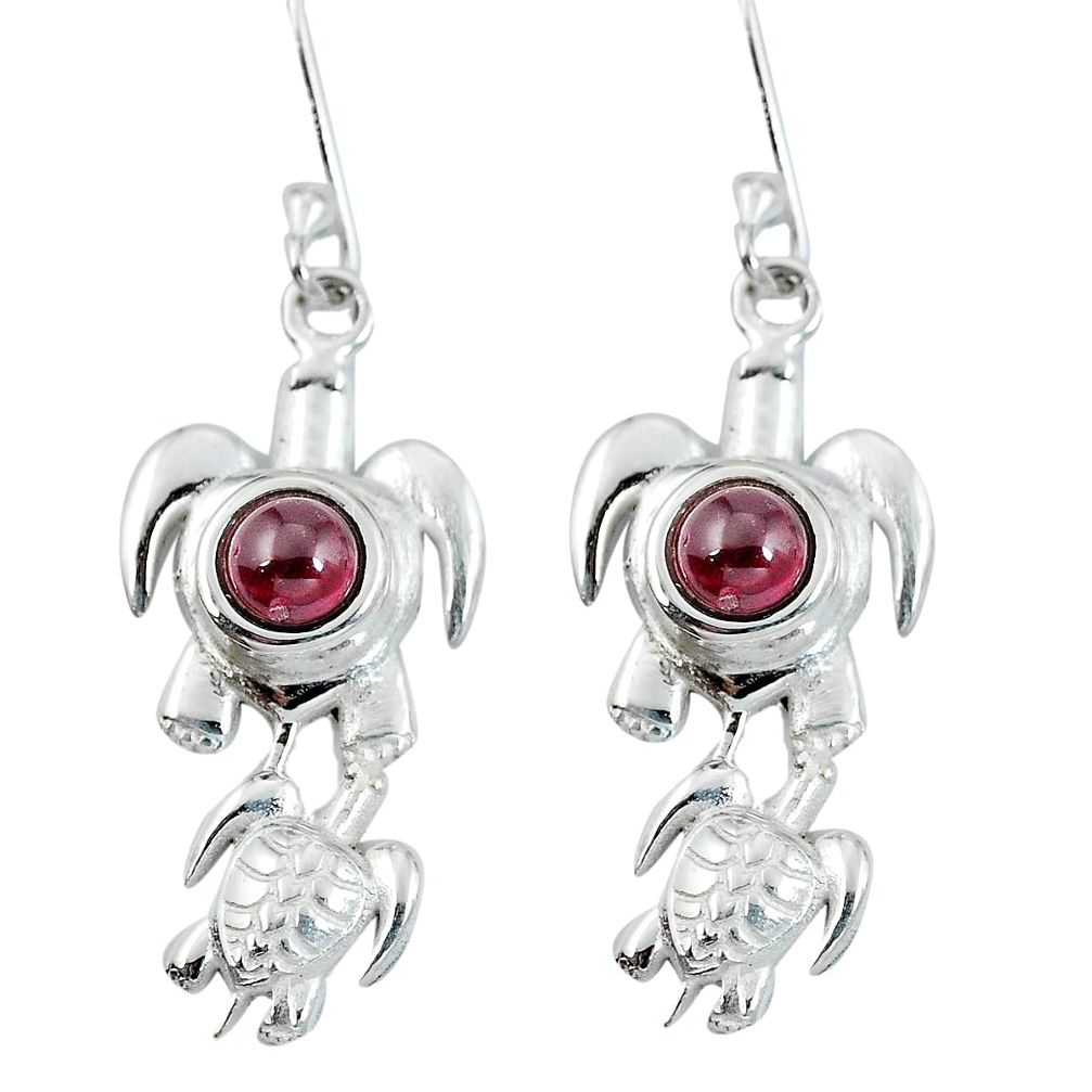 Natural red garnet 925 sterling silver tortoise earrings jewelry d27668