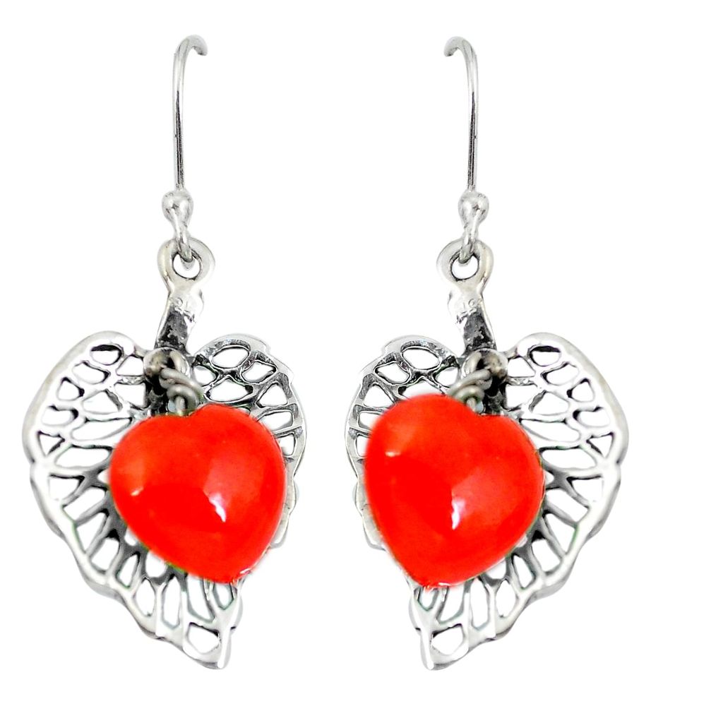 Natural orange cornelian (carnelian) 925 silver deltoid leaf earrings d27669