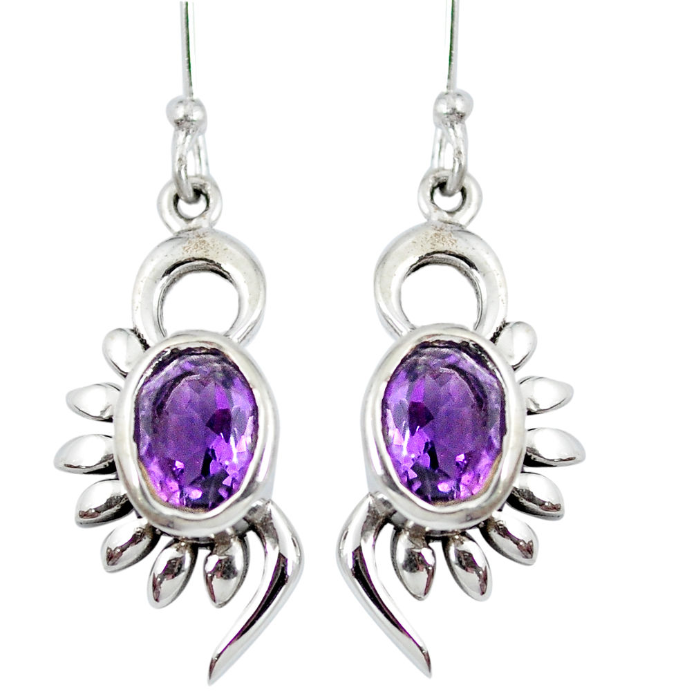 Natural purple amethyst 925 sterling silver dangle earrings d27671