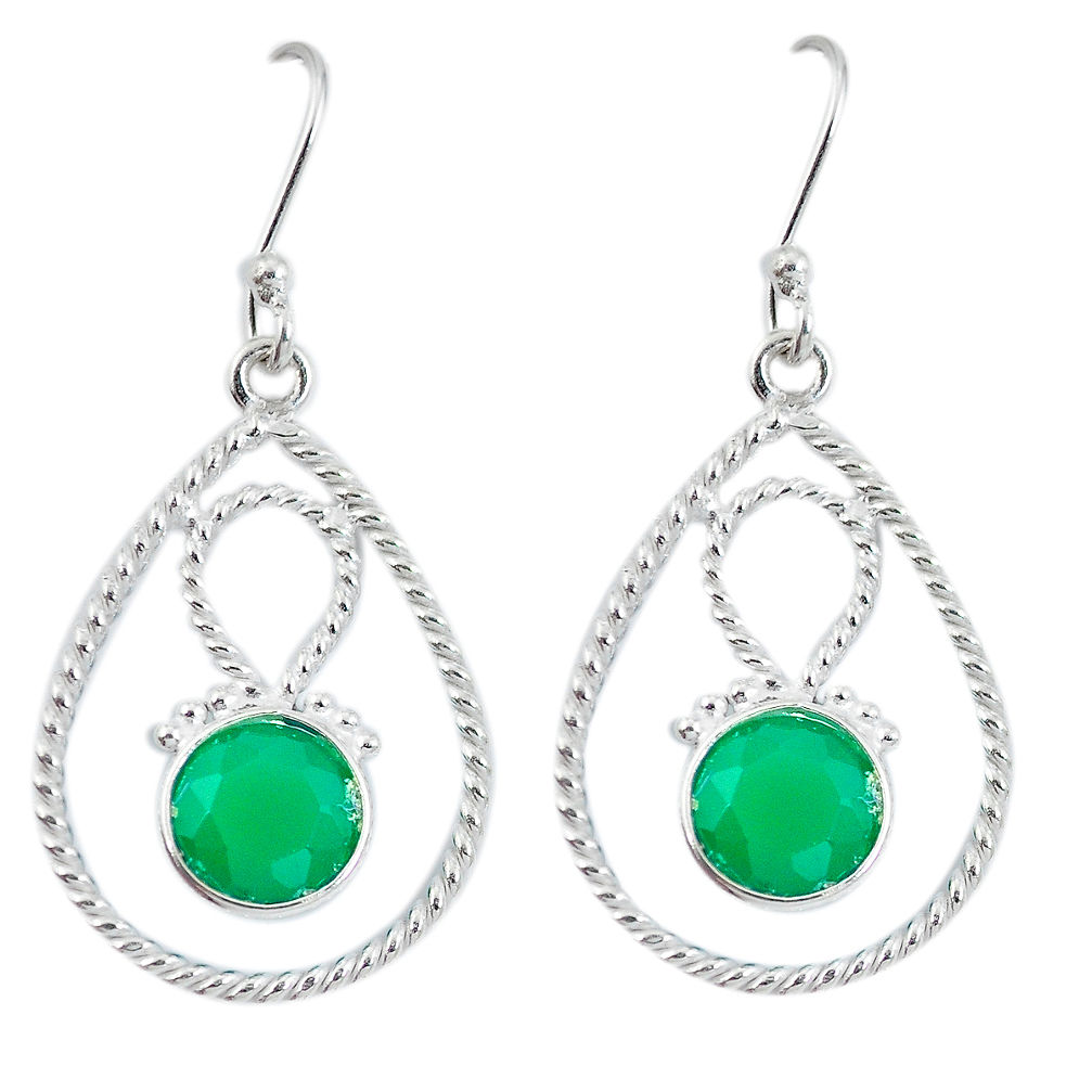 Natural green chalcedony 925 sterling silver dangle earrings d27673