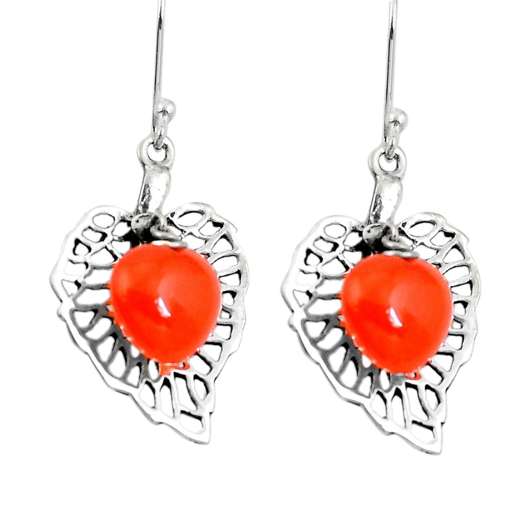 Natural orange cornelian (carnelian) 925 silver deltoid leaf earrings d27683