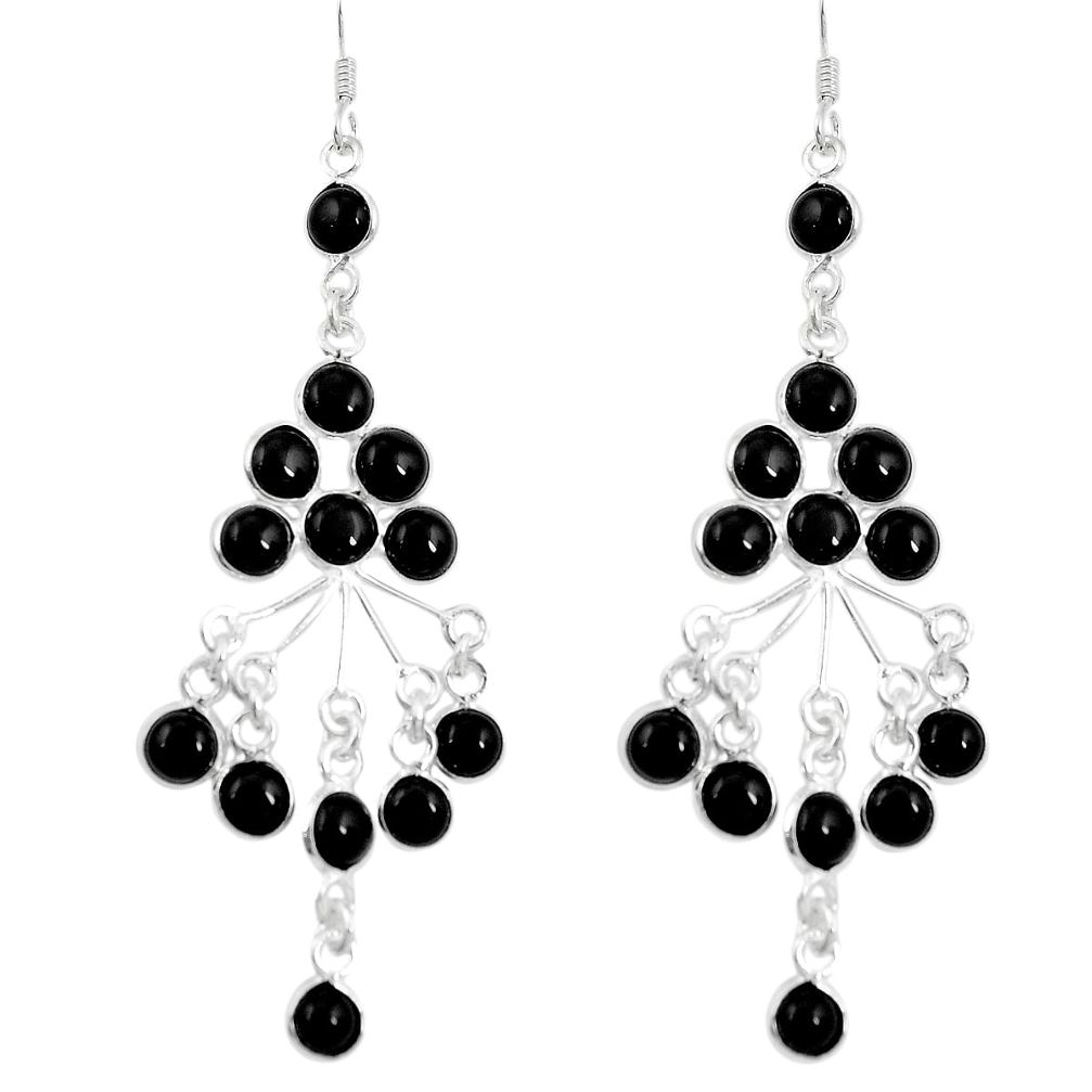 Natural black onyx 925 sterling silver chandelier earrings jewelry d27687