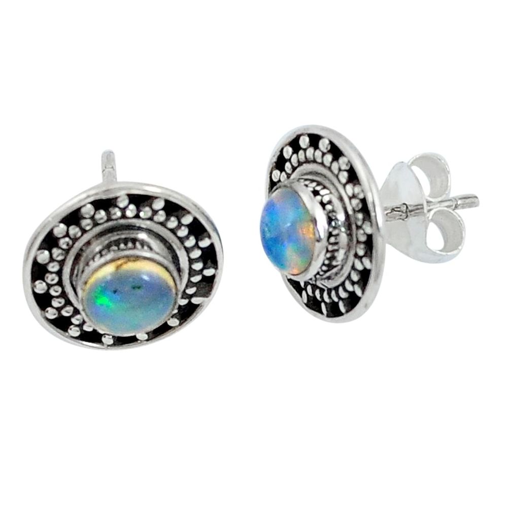 Natural multi color ethiopian opal 925 silver stud earrings jewelry d27701