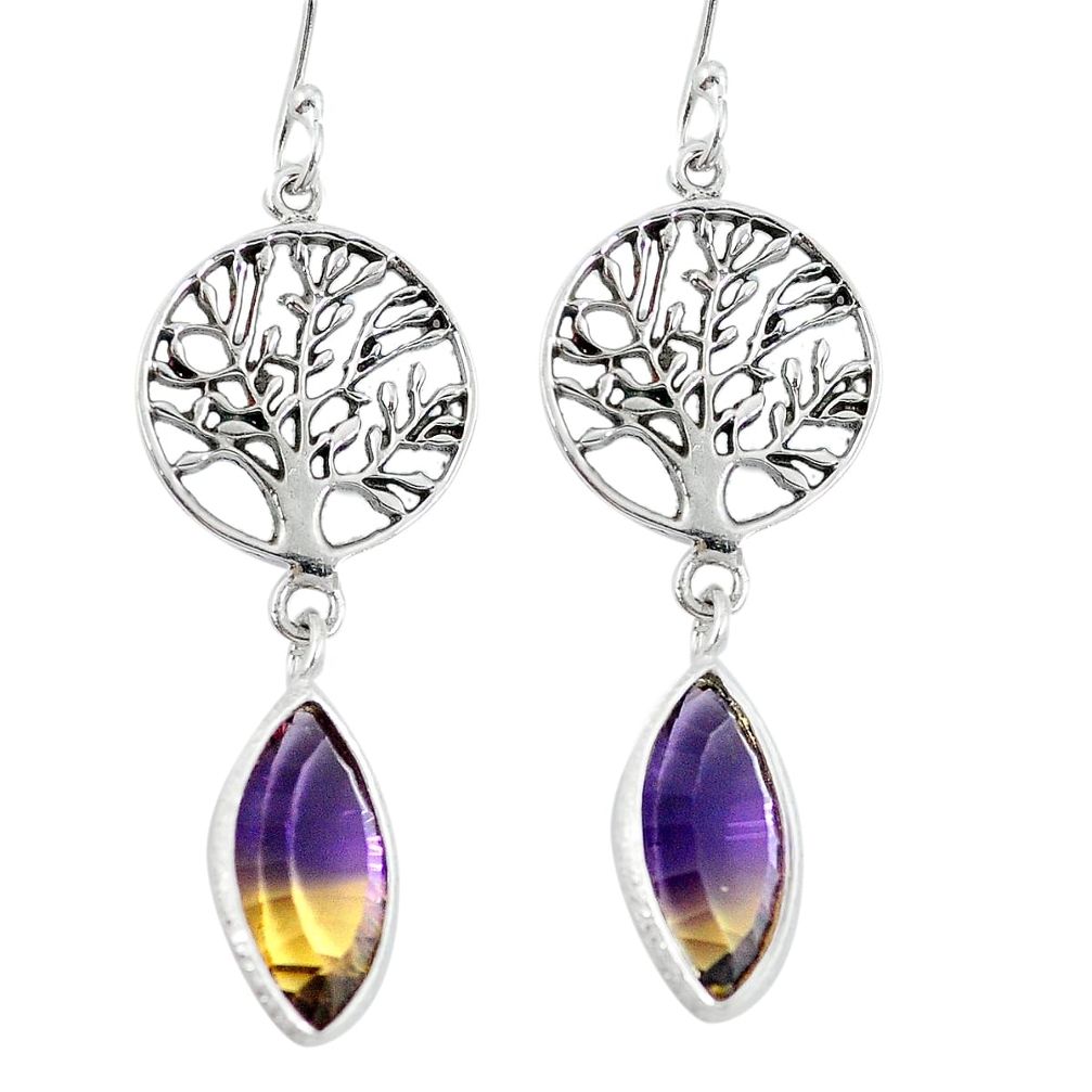 Multi color ametrine (lab) 925 silver tree of life earrings jewelry d27705