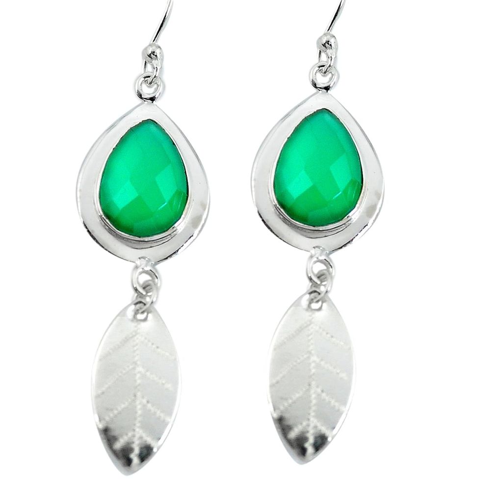 Natural green chalcedony 925 sterling silver dangle earrings d27706