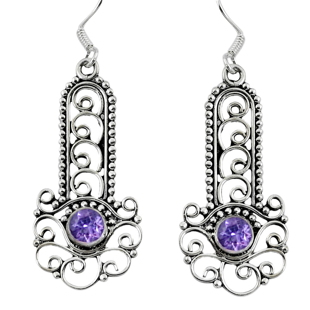 Natural purple amethyst 925 sterling silver dangle earrings d27709