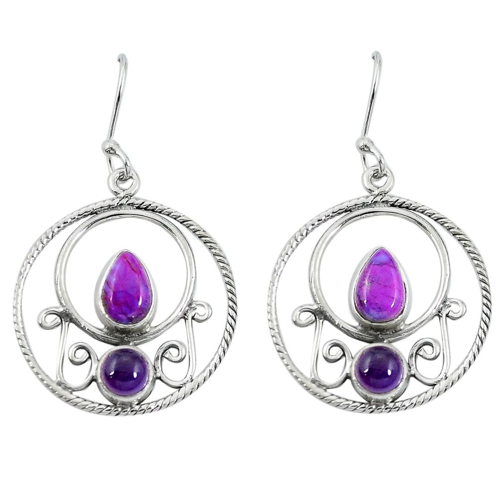 Purple copper turquoise amethyst 925 silver dangle earrings d27711