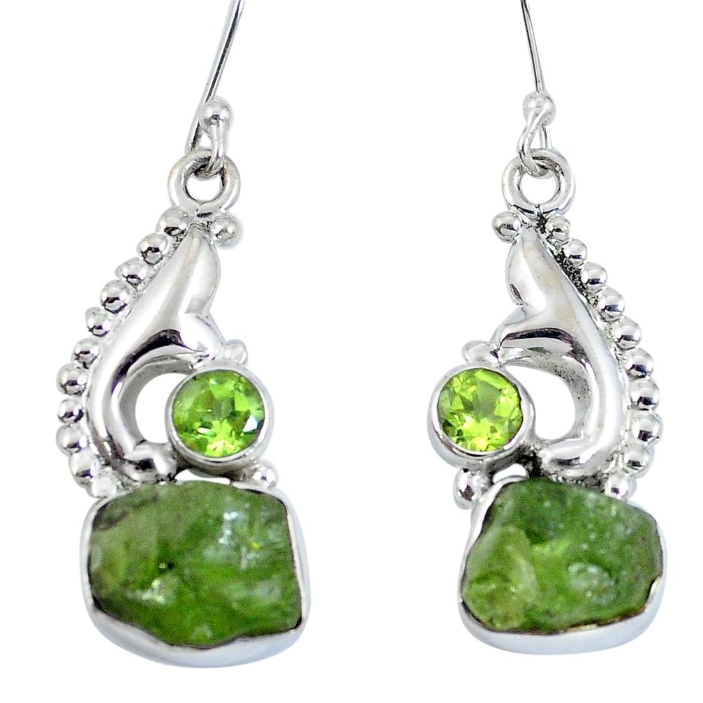 Natural green peridot rough peridot 925 silver dangle earrings jewelry d27713