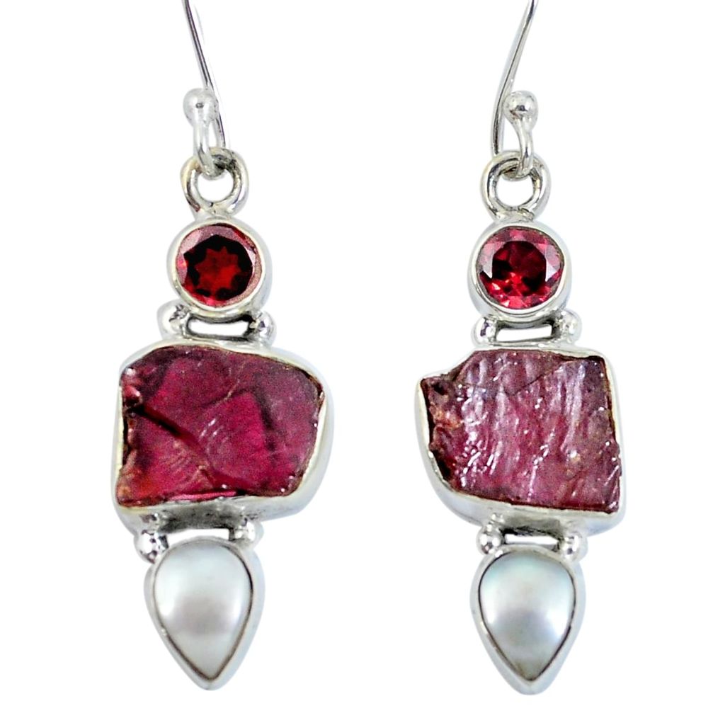 925 silver natural pink tourmaline rough red garnet dangle earrings d27720