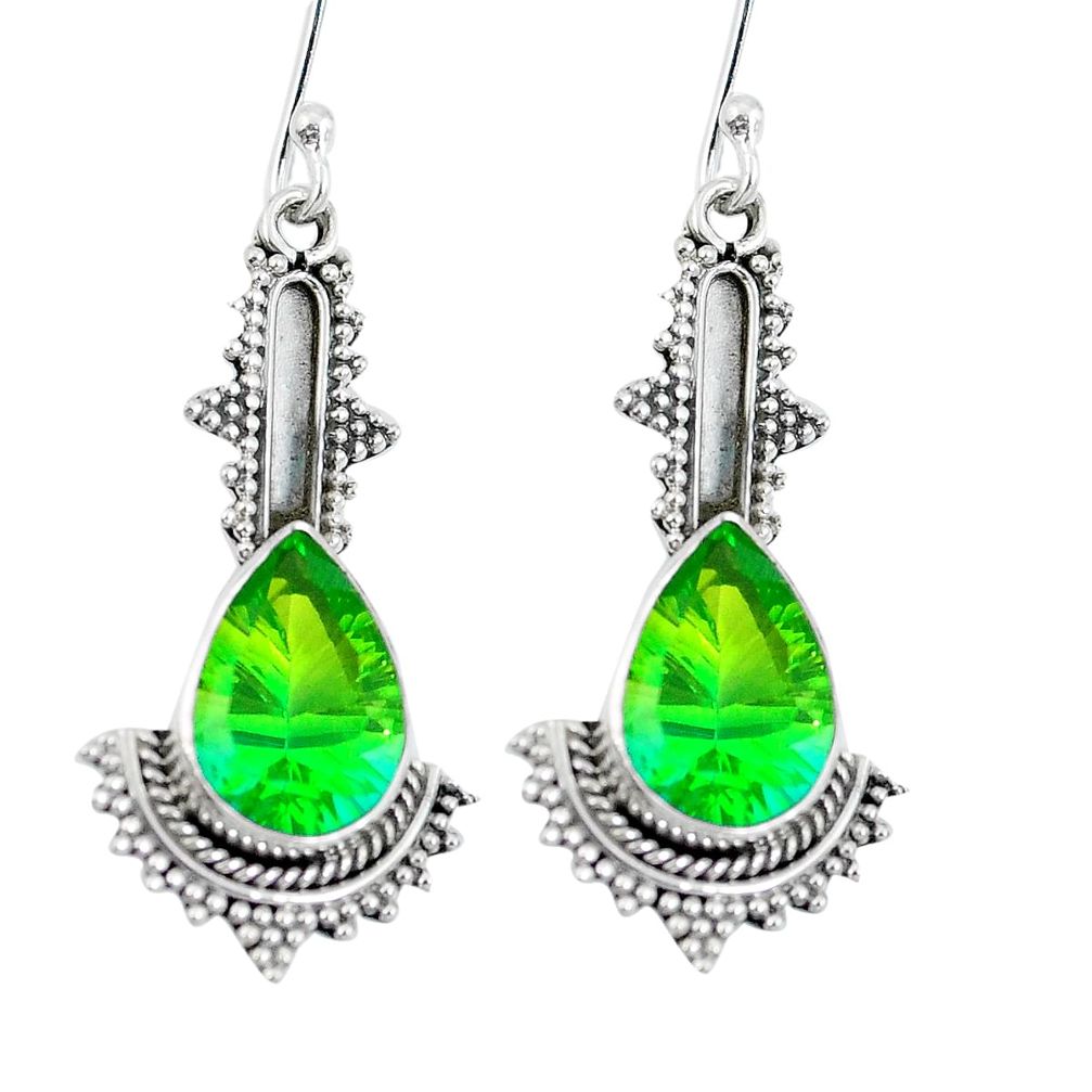 Green tourmaline (lab) 925 sterling silver dangle earrings d27721