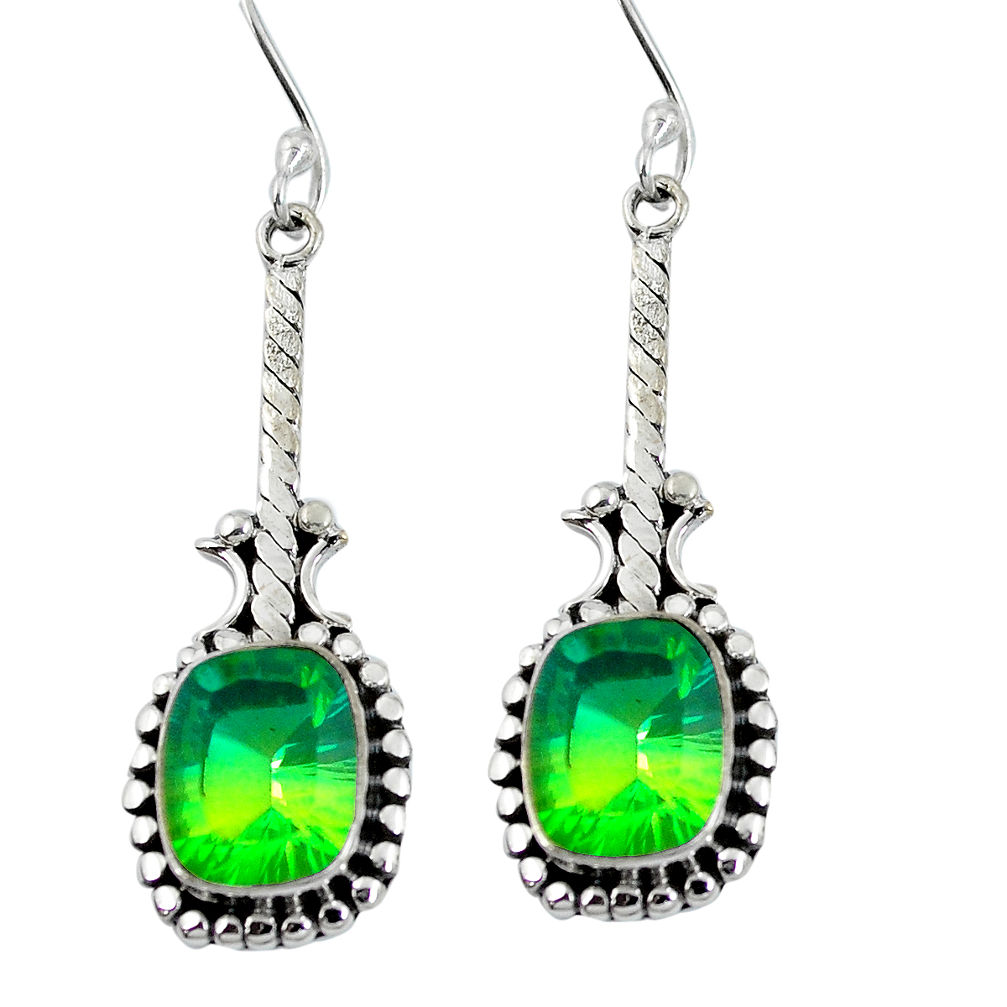 Green tourmaline (lab) 925 sterling silver dangle earrings d27722