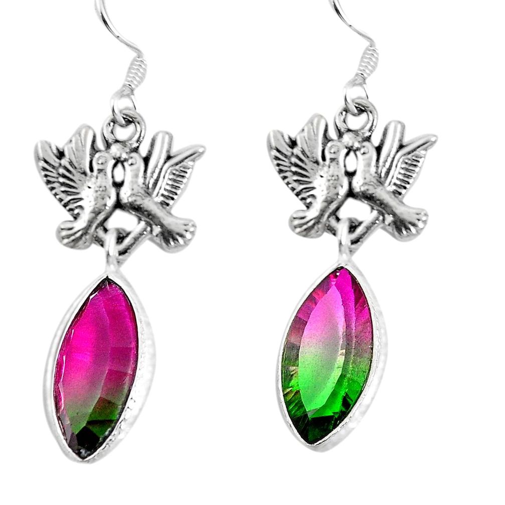 Watermelon tourmaline (lab) 925 silver love birds earrings d27726