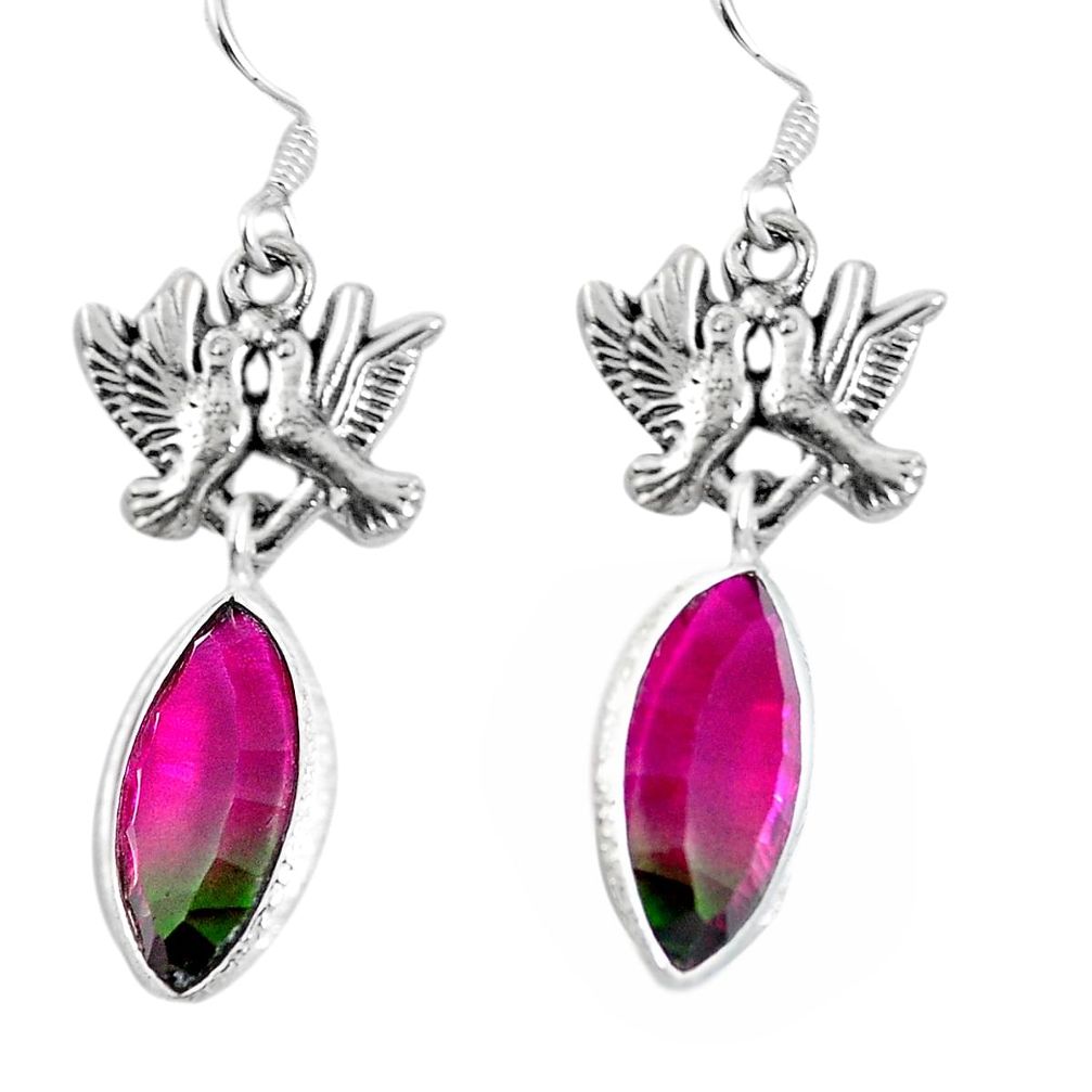 925 silver watermelon tourmaline (lab) love birds earrings jewelry d27730
