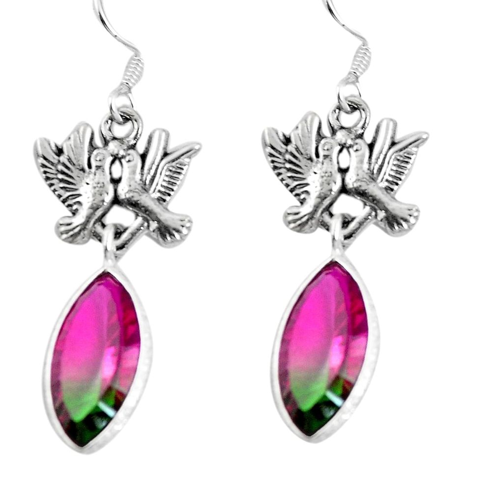 Watermelon tourmaline (lab) 925 silver love birds earrings jewelry d27732