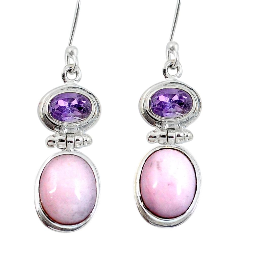 Natural pink opal amethyst 925 sterling silver dangle earrings d27734
