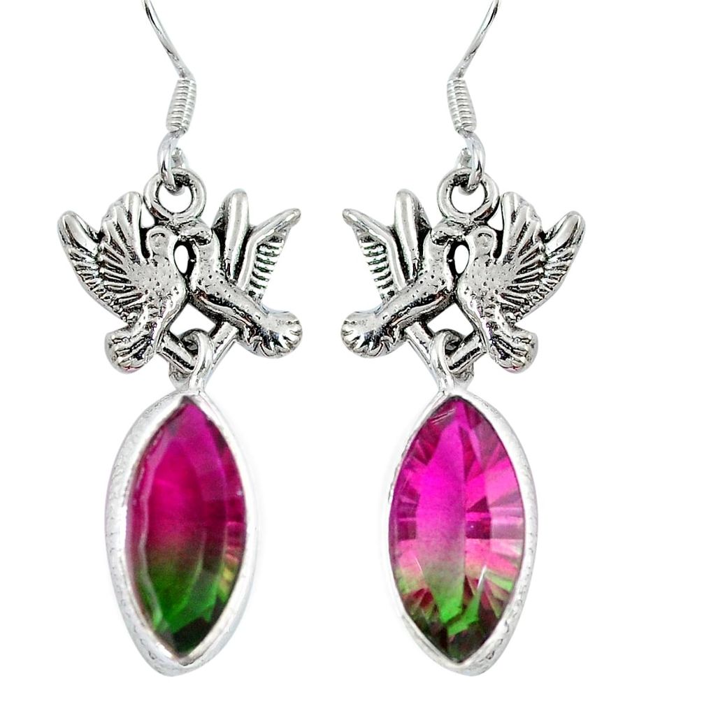 Watermelon tourmaline (lab) 925 silver love birds earrings jewelry d27736