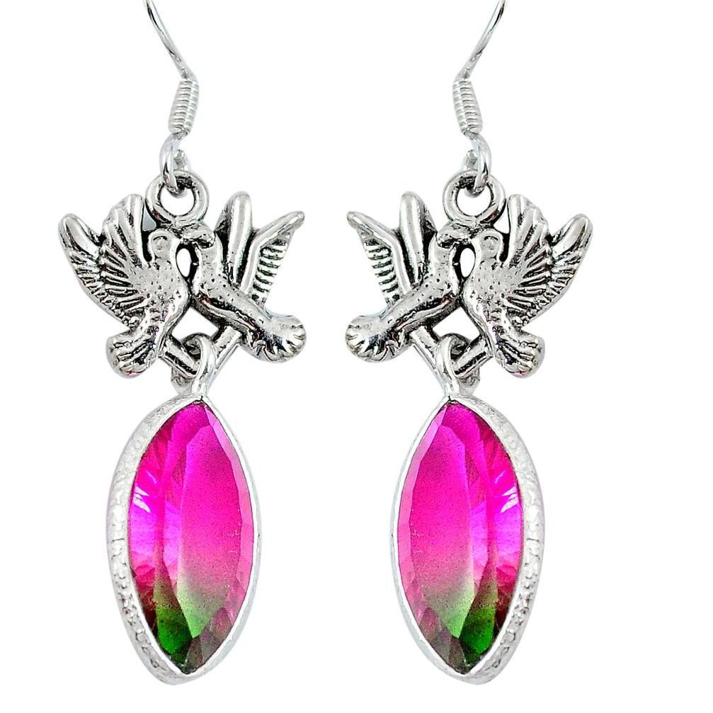 Multi color tourmaline (lab) 925 silver love birds earrings jewelry d27737