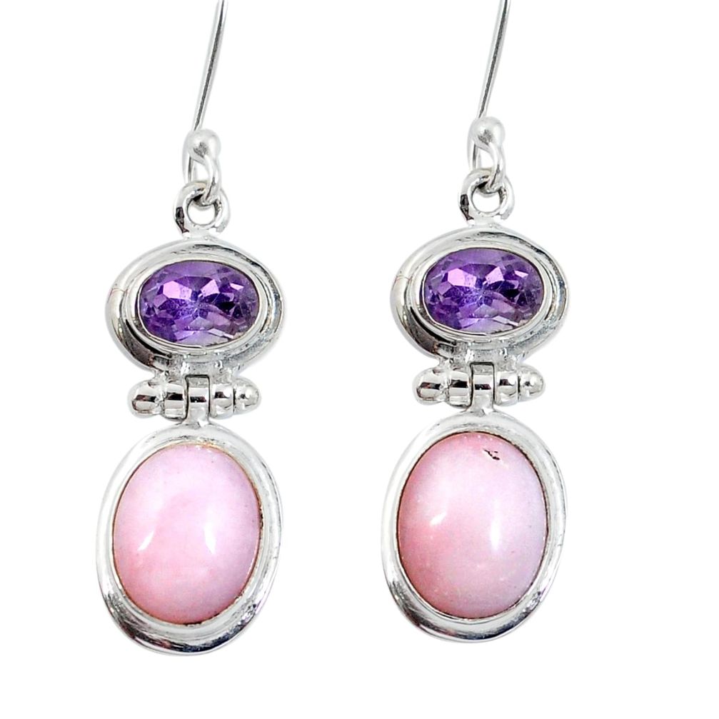 925 sterling silver natural pink opal amethyst dangle earrings d27738