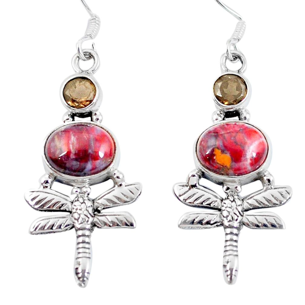 Natural mexican laguna lace agate 925 silver dragonfly earrings d27742