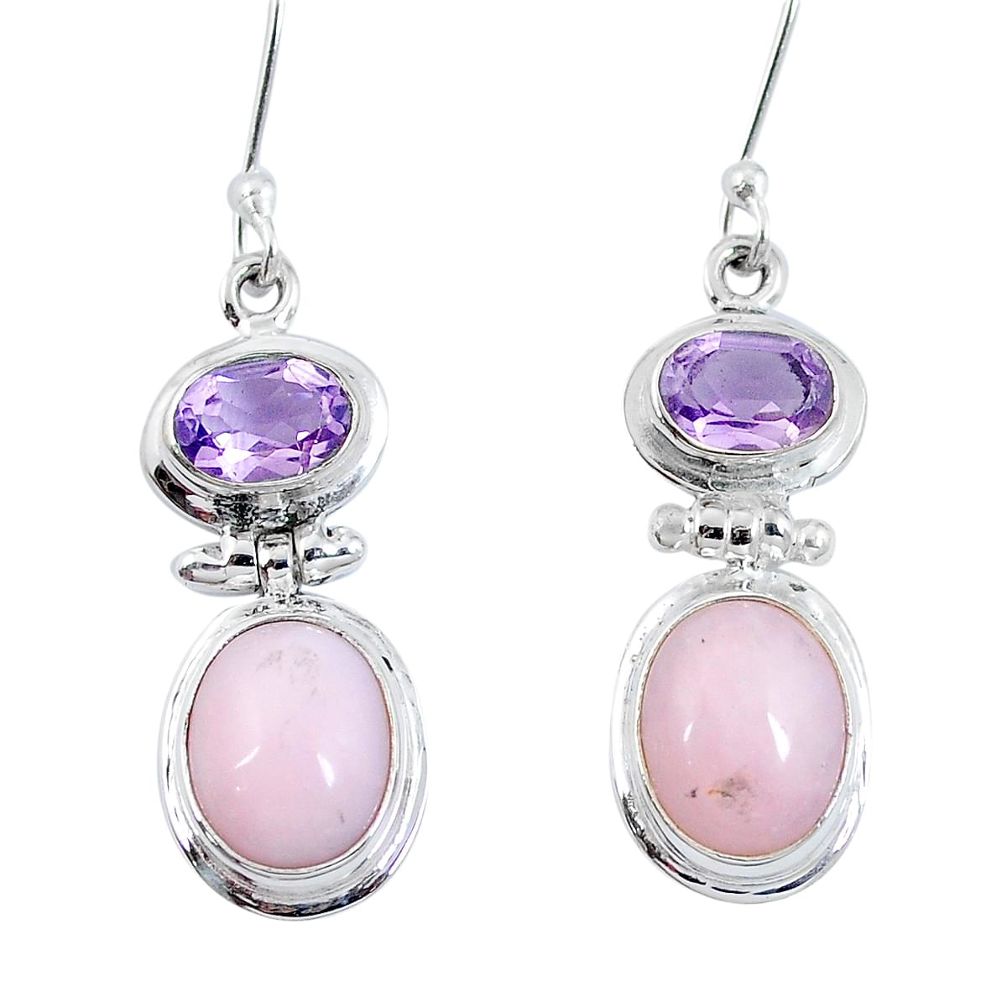 925 sterling silver natural pink opal amethyst dangle earrings d27744