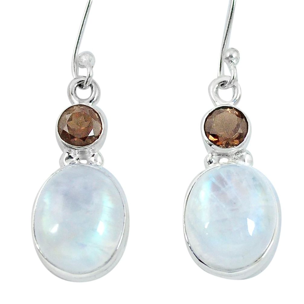 Natural rainbow moonstone smoky topaz 925 silver dangle earrings d27745