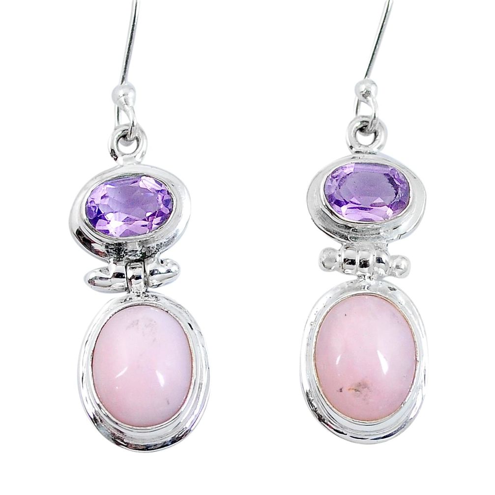 925 sterling silver natural pink opal amethyst dangle earrings d27749