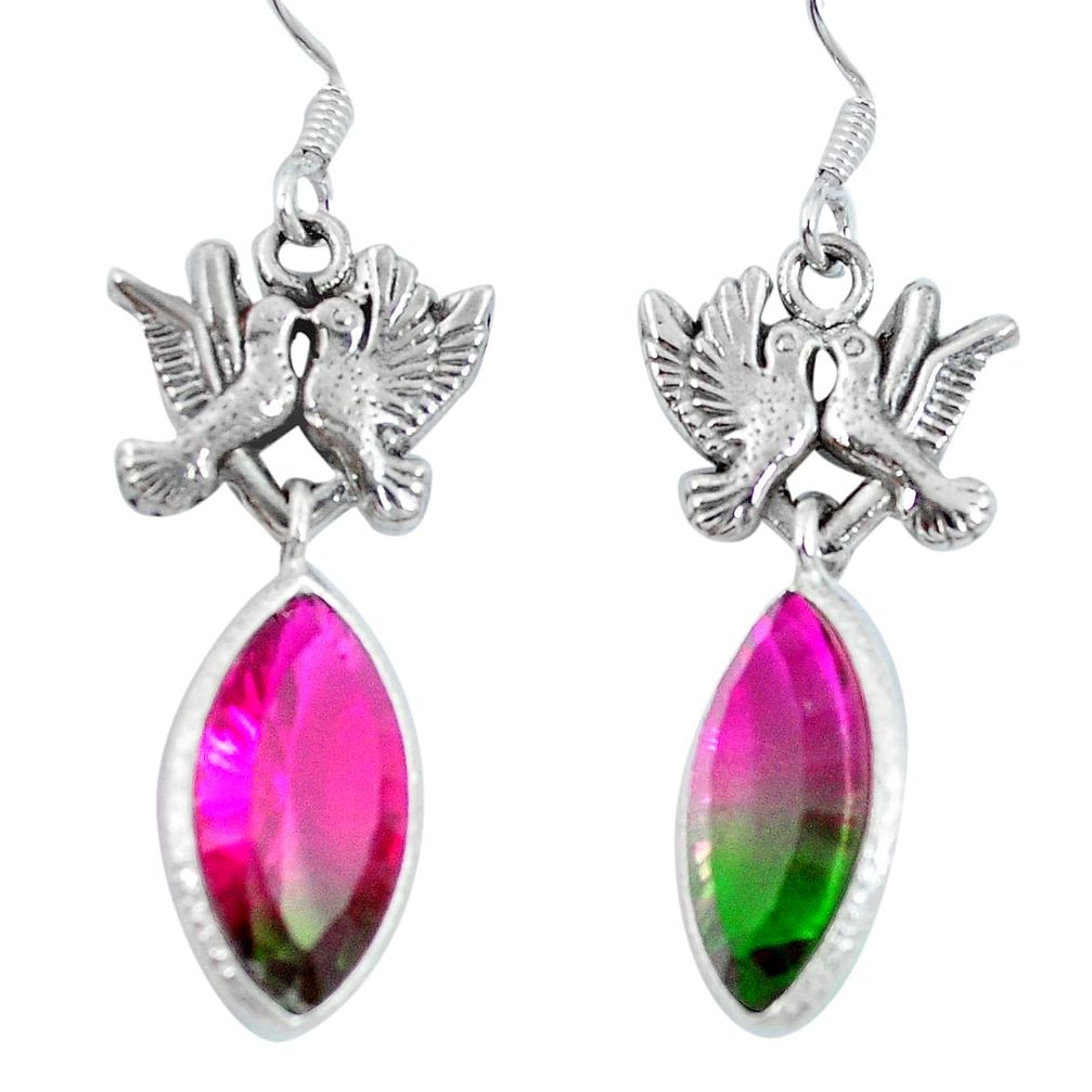 Watermelon tourmaline (lab) 925 silver love birds earrings d27751