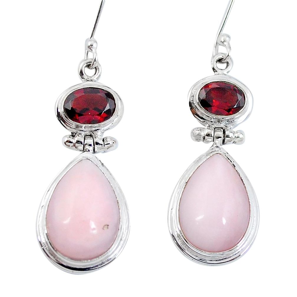 Natural pink opal garnet 925 sterling silver dangle earrings d27756