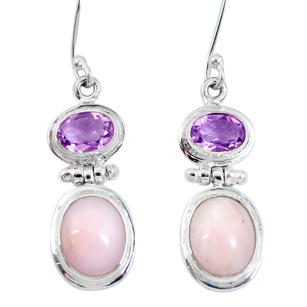 Natural pink opal amethyst 925 sterling silver dangle earrings d27757