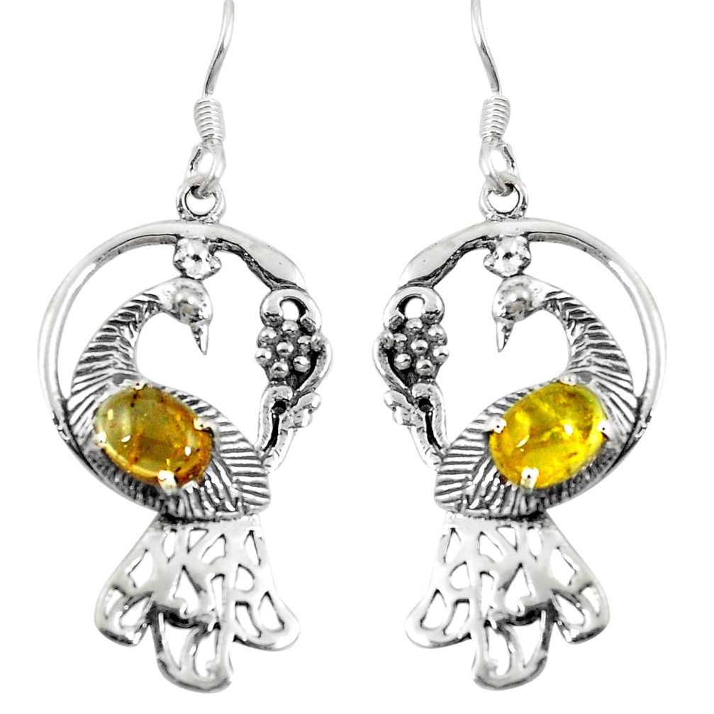 Natural yellow citrine 925 sterling silver dangle earrings jewelry d27759