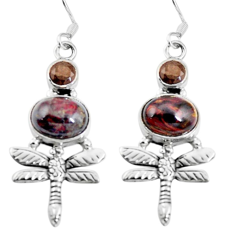 Natural black pietersite (african) 925 silver dragonfly earrings d27762